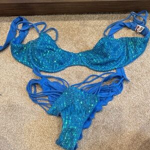 Luli Fama Blue and Green Sequin Bikini